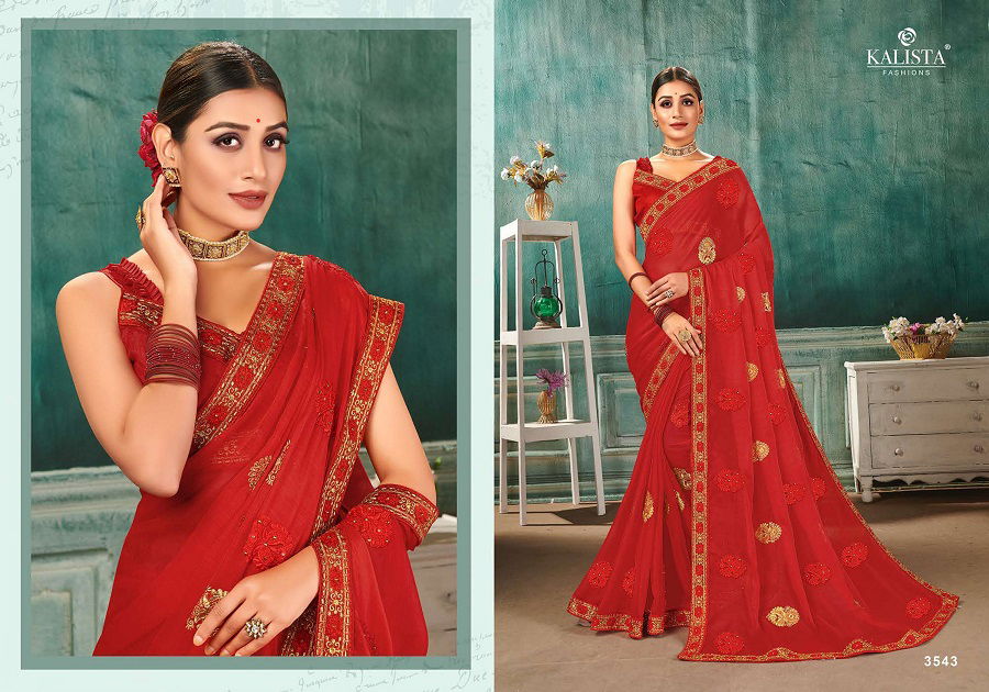 Kalista Nikita Latest Fancy Party Wear Designer Chiffon Embroidery Saree Collection
