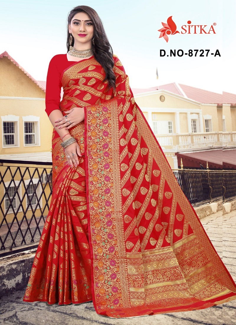 Special Day 8727 Latest Designer Wedding Wear Heavy Cotton Silk Sarees Collection
