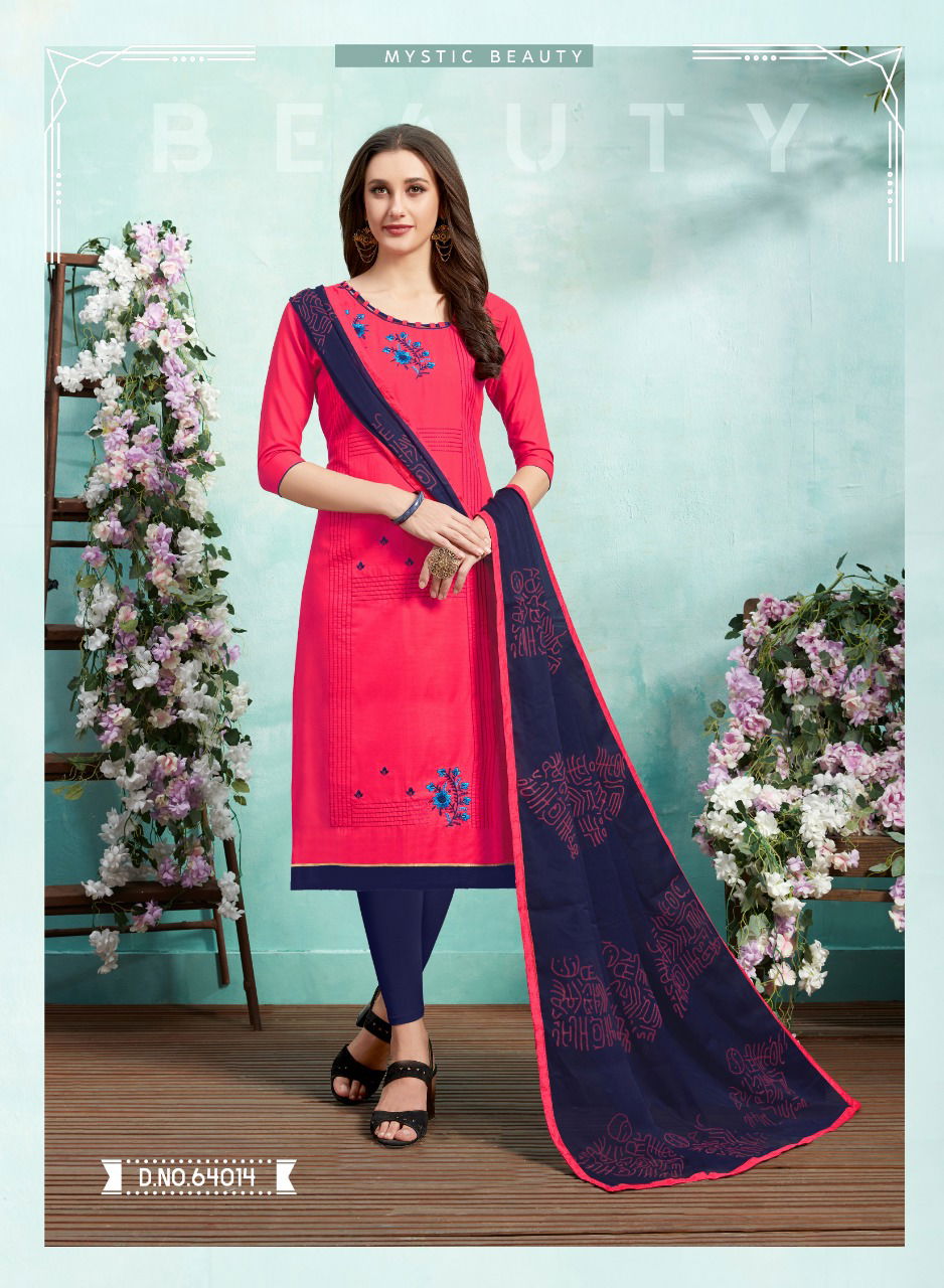 Kiss Miss 64 Designer Lawn Cotton Fancy Churidar Dress Material With Work and Four sided Lace Border Dupatta 