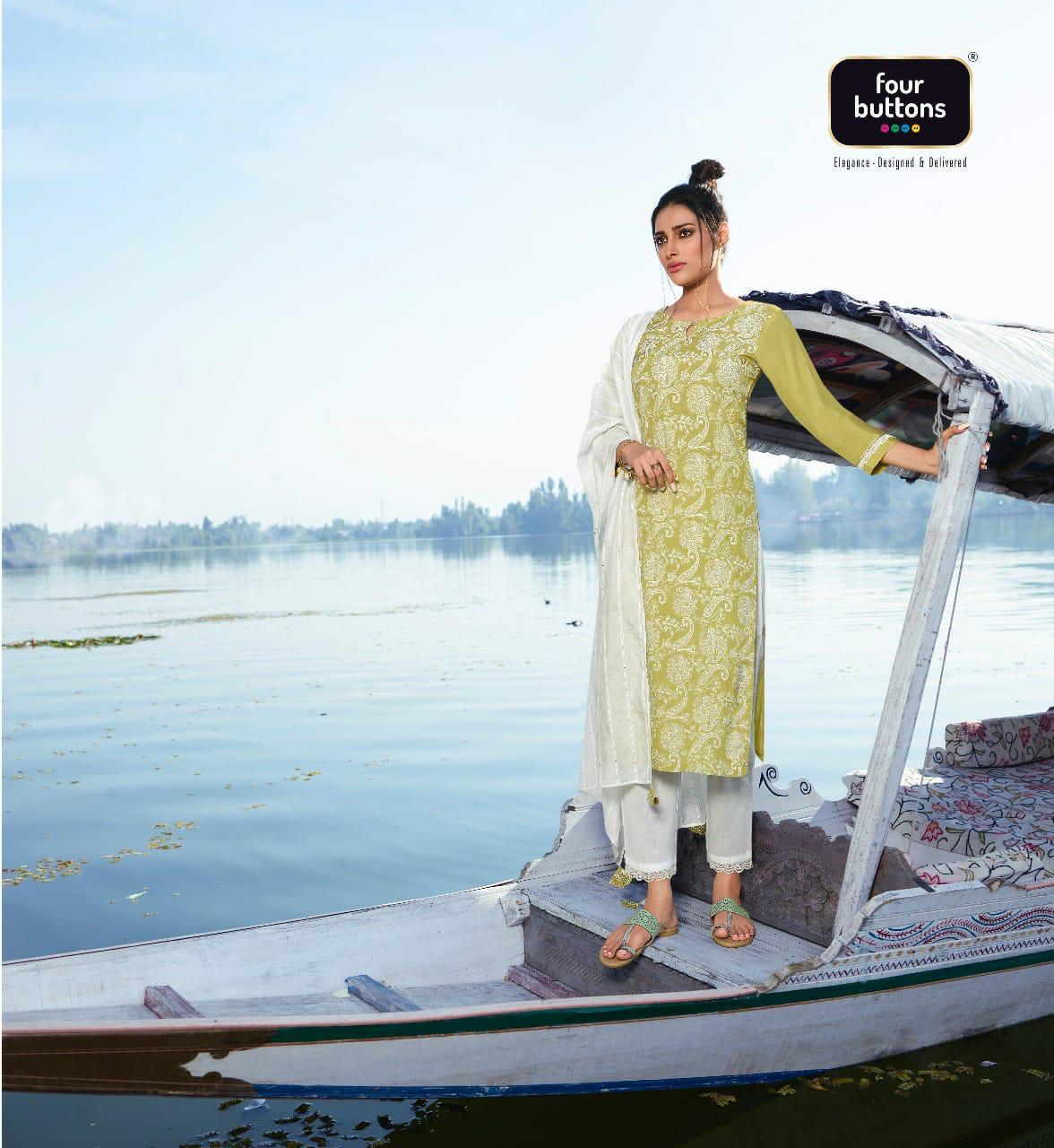 Four Gems-2 Viscose Silk With Lucknowi Style Prints Attached With Lace And Other Trims Salwar Suit Collection