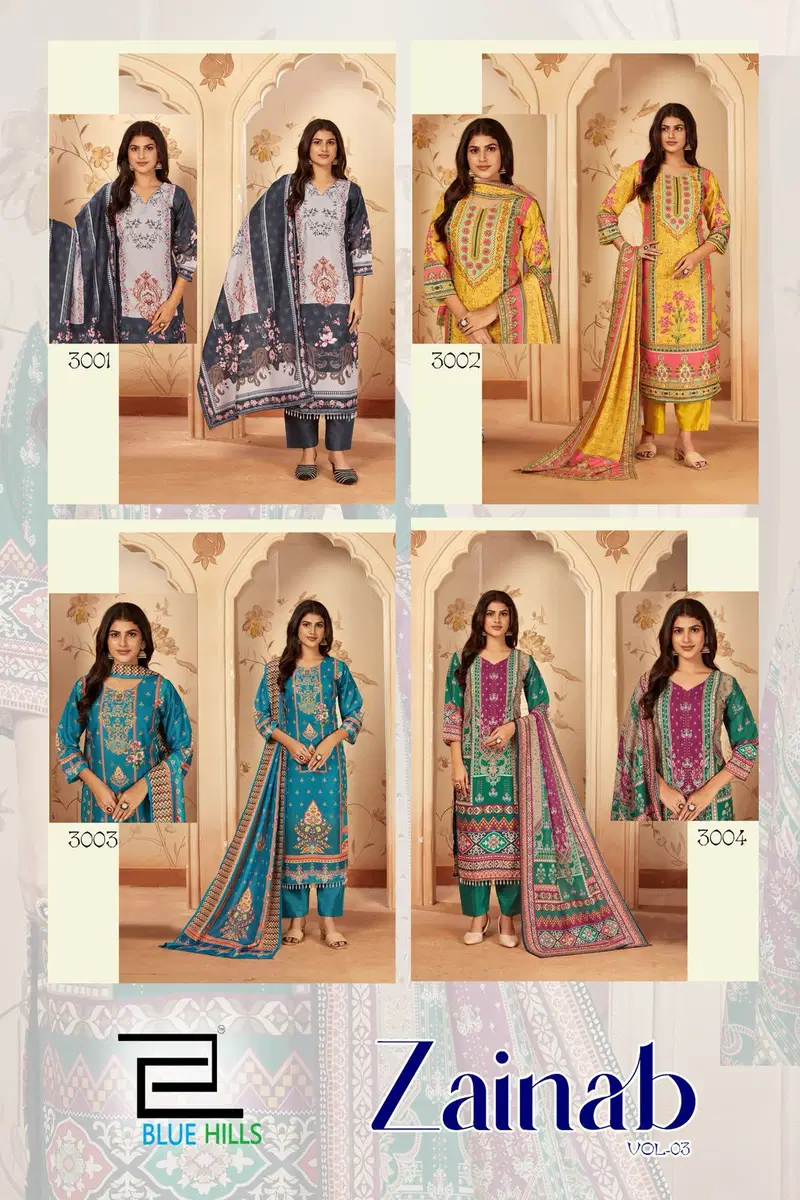 Zainab Vol 3 By Blue Hills Muslin Printed Kurti With Bottom Dupatta Online Wholesale