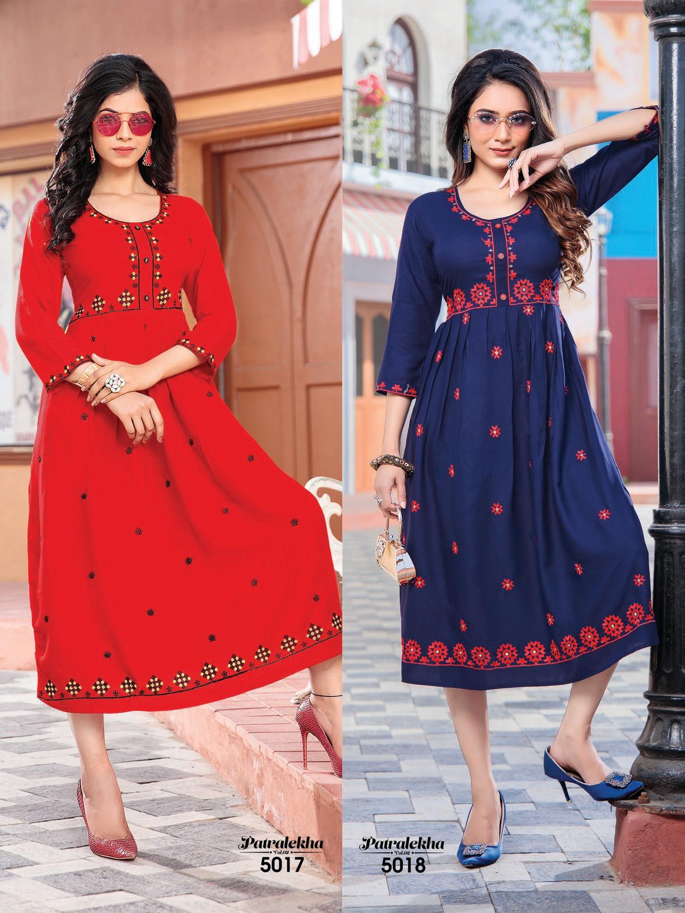 Patralekha 2 Latest Fancy Designer Rayon Embroidery Work Designer Festive Wear Kurti Collection
