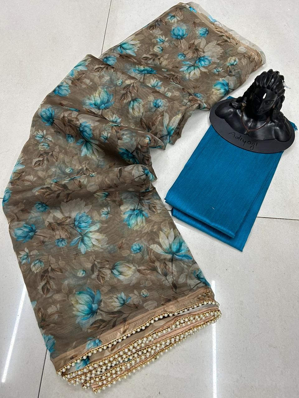 DF 100 Mudra Organza Printed Non Catalog Sarees Wholesale Market In Surat