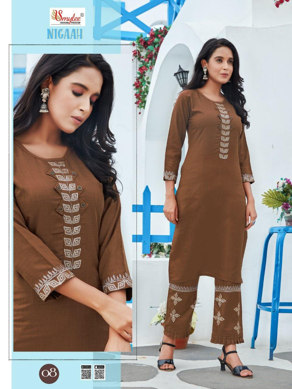 Smylee Nigaah Bombay Slub Embroidered Designer Kutri With Bottom Latest Collection
