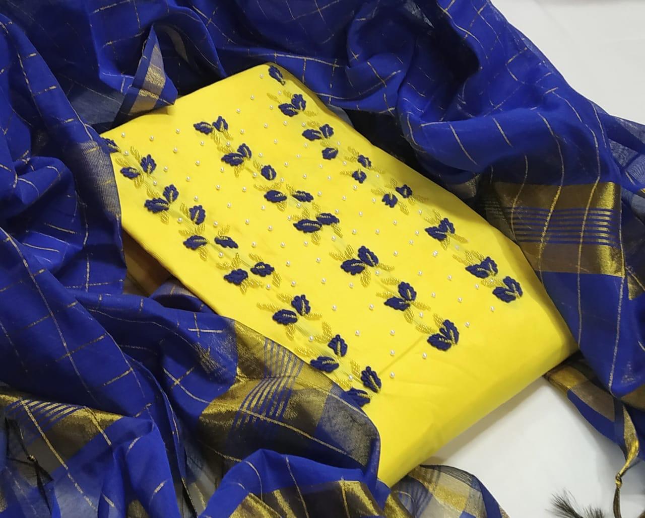 New Dress Material Collection Have Chanderi Handwork With Chanderi Chex Dupatta 