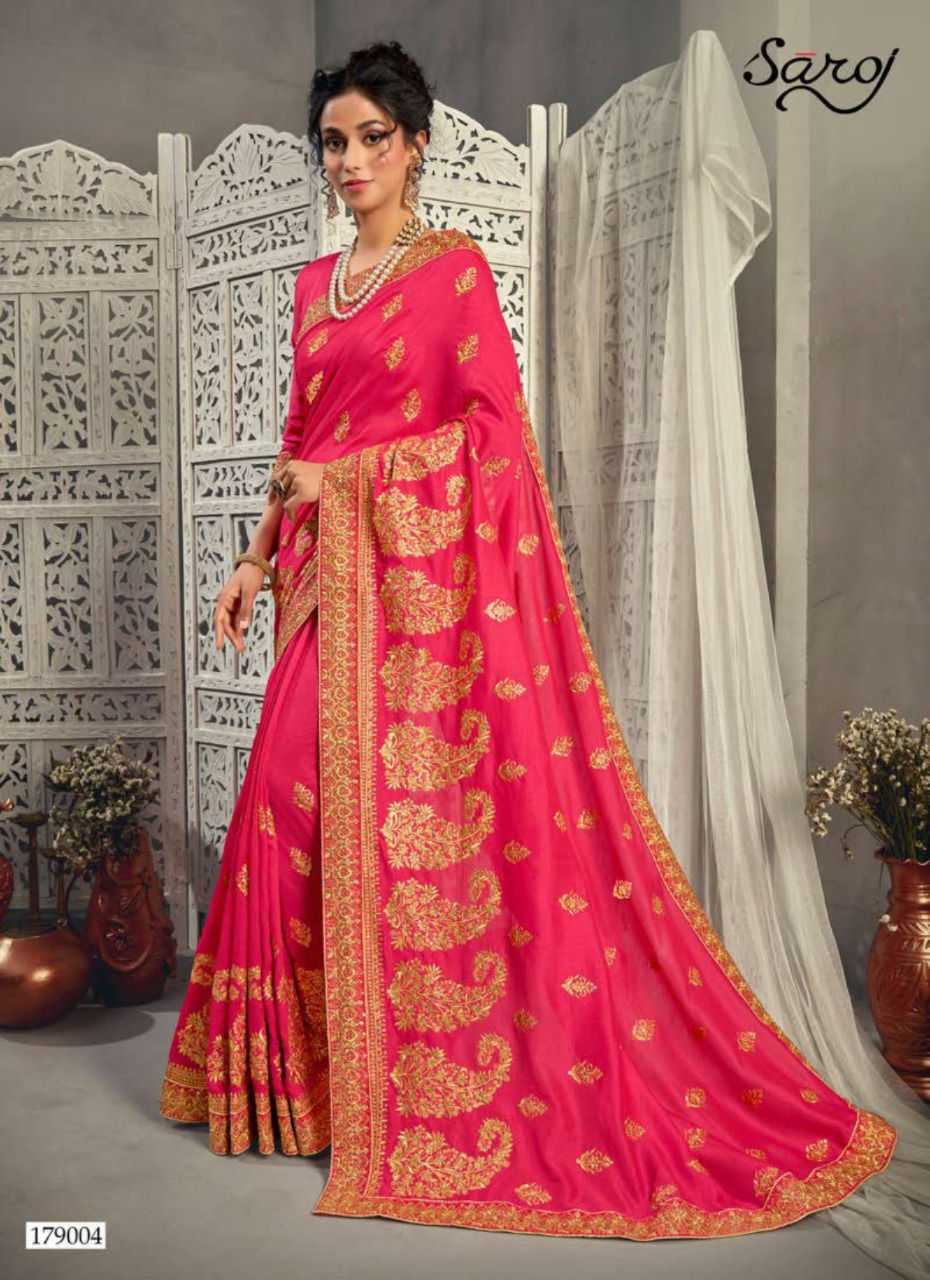 SAROJ VIDHA Latest Fancy Designer Heavy Festive Wear Vichitra Silk With Heavy Embroidery and Diamonds Work and Butti Saree Collection
