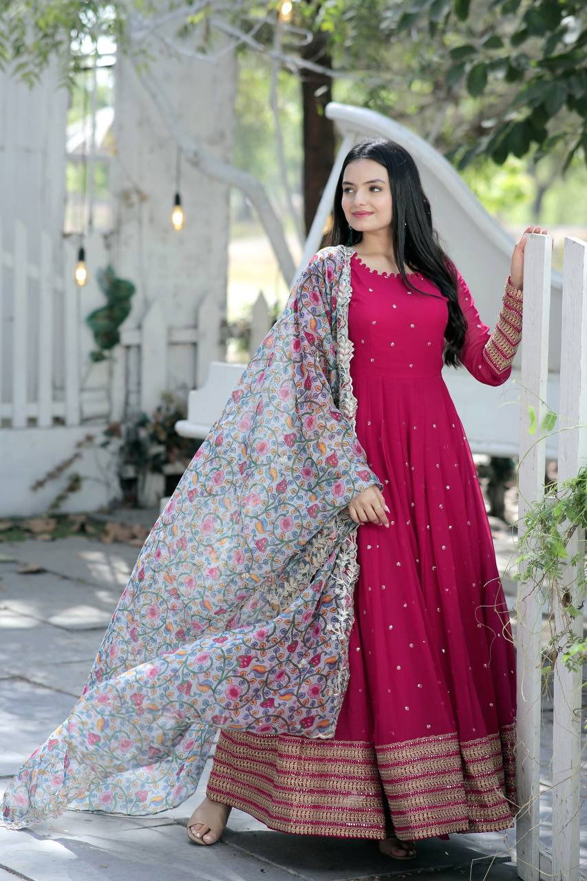 KA 1044 Embroidery Dupatta With Gown Catalog