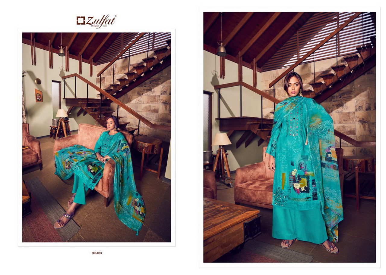 Zulfat Aakruti Latest Casual Wear Pure Cotton Digital Style Print With Heavy Fancy Embroidery Work Dress Material Collection
