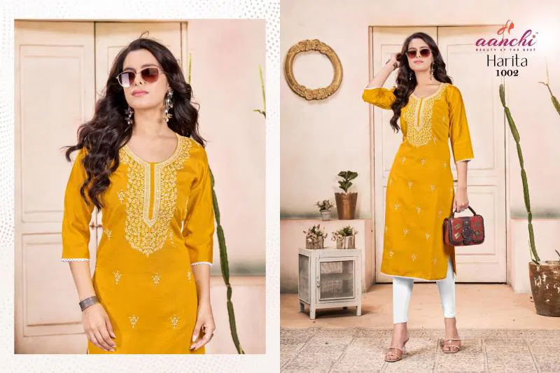 Harita By Aanchi Vatican Straight Embroidered Kurti Wholesale Online