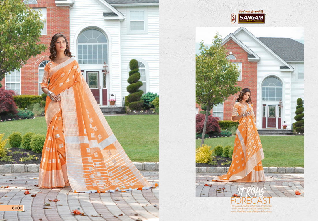Sangam Blueberry 2 Linen latest fancy Designer casual Wear Cotton Printed Sarees Collection
