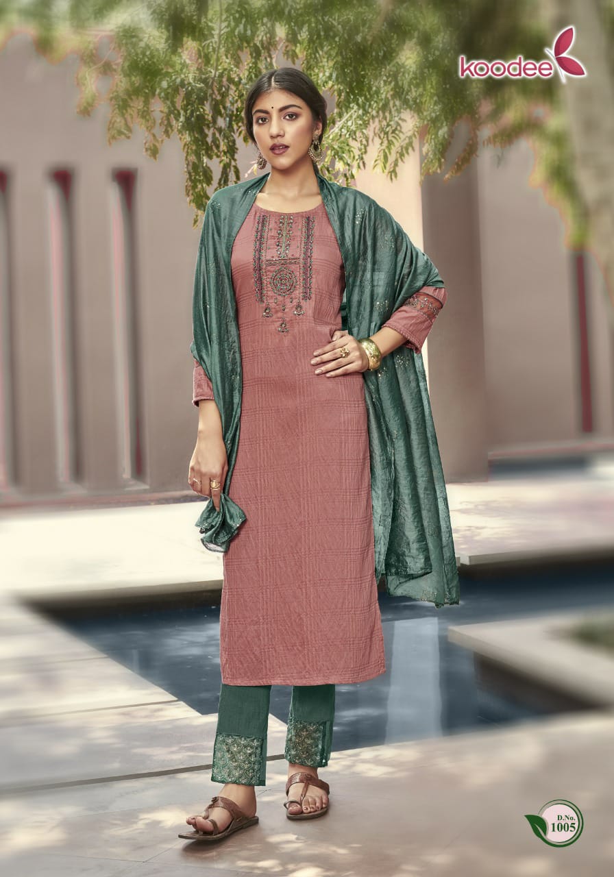 Koodee Renu 1 Festive Wear Designer Latest Fancy Viscose Stripe Pattern With Khatli Work Readymade Collection
