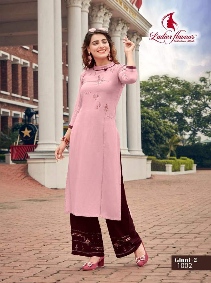 Ladies Flavour Ginni 3 Latest Designer Party Wear Embroidery Worked Rayon Kurti With Plazzo Collection
