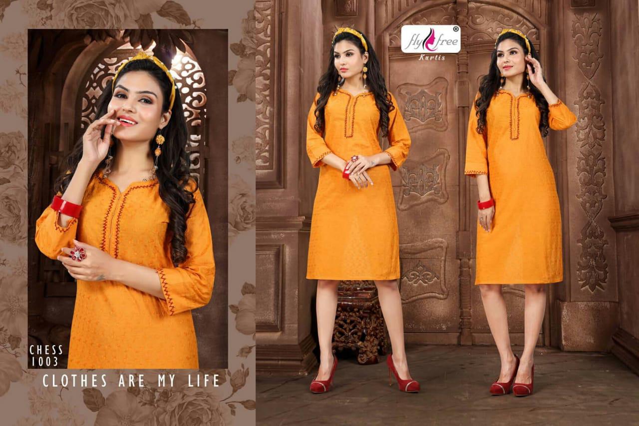 Fly Free Chess Latest Chicken Daily Wear Casual Wear Handwork   Kurtis Collection 