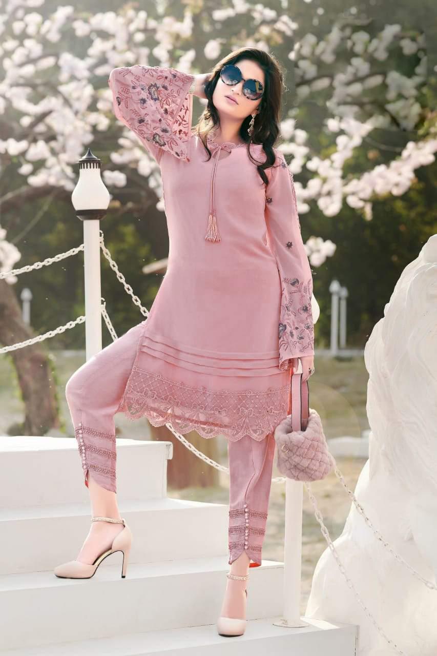 Am 59 Latest Georgette Fancy Designer Casual Wear Heavy Kurti With Bottom Collection
