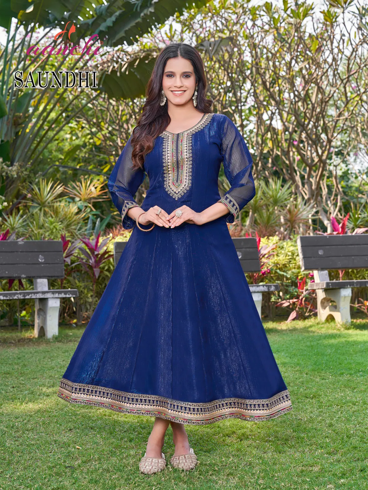 Saundhi By Aanchi Crunchy Flair Kali Cut Kurtis Wholesale Market In Surat