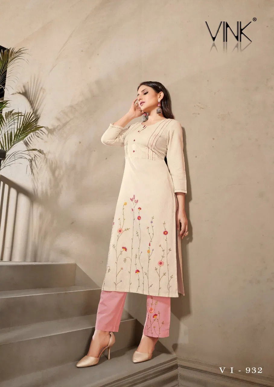 Vink Marigold 4 Latest Designer Fancy Ethnic Festive Wear linen cotton with handwork Kurti With Bottom Collection
