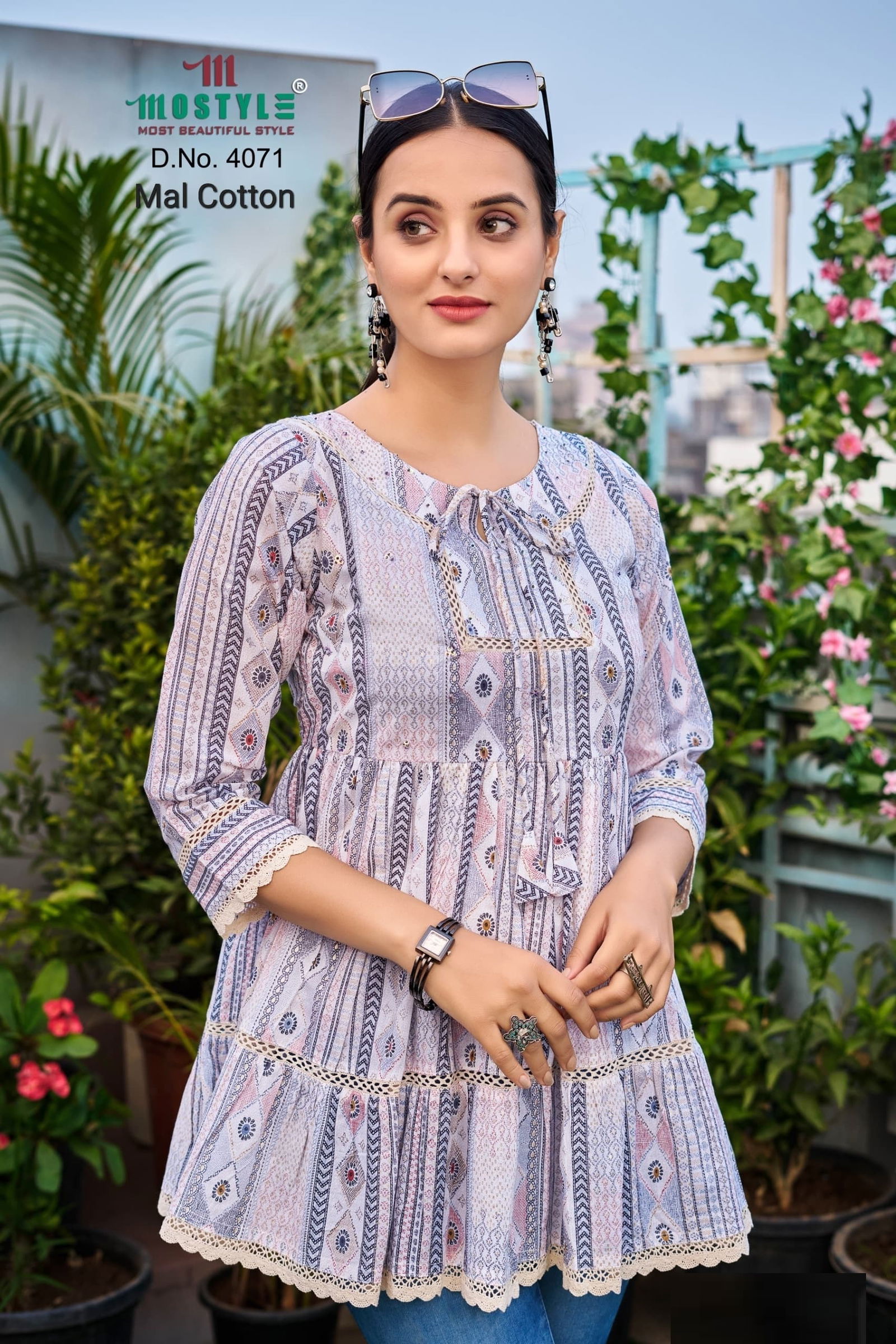 Mostyle 4071 Printed Mal Cotton Western Ladies Top Wholesale Price In Surat
