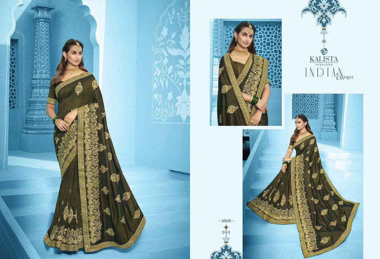 Kalista Simran Latest Fancy Designer Festive Wear Heavy Embroidery Worked Vichitra Silk Sarees Collection
