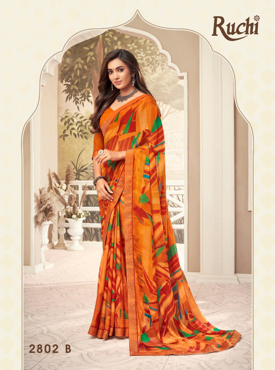 RUCHI BAHAAR Chiffon Satin Border Less Designer Daily Wear Printed Sarees Collections