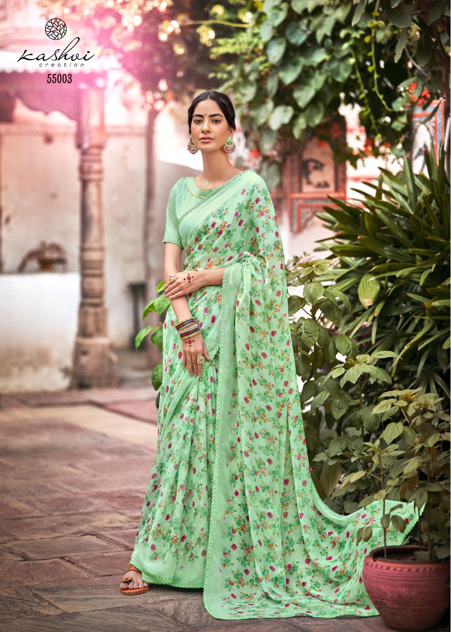 Kashvi Olivia Silk Chiffon Printed With Fancy Ethnic Wear Saree Collection
