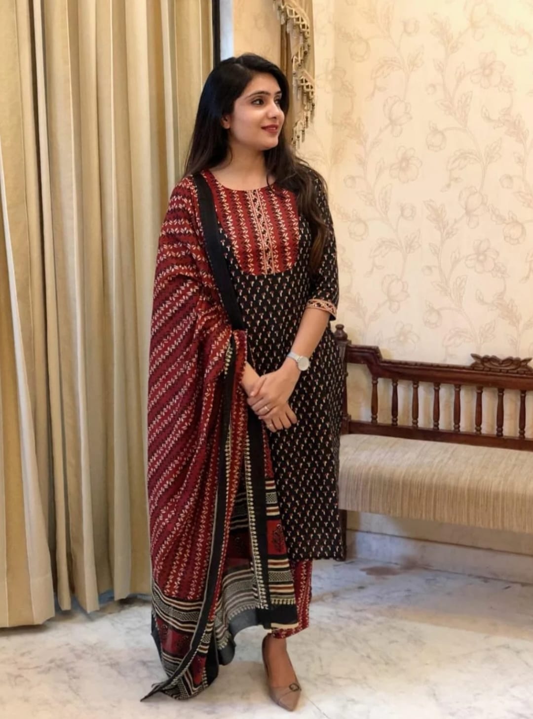 Shamal Printed Cotton Blend Kurti With Bottom Dupatta Suppliers In India