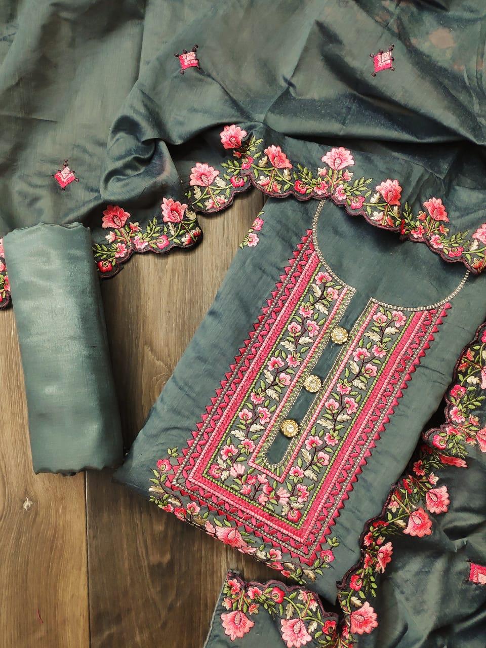 Latest Collection Of Festive Wear Designer Chanderi Designer Dress Material 
