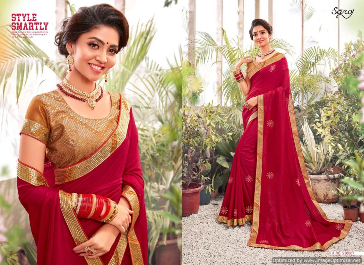 Saroj Bansuri Stylish Collection Of Party Wear Vichitra Silk Saree With Swarovski Butta