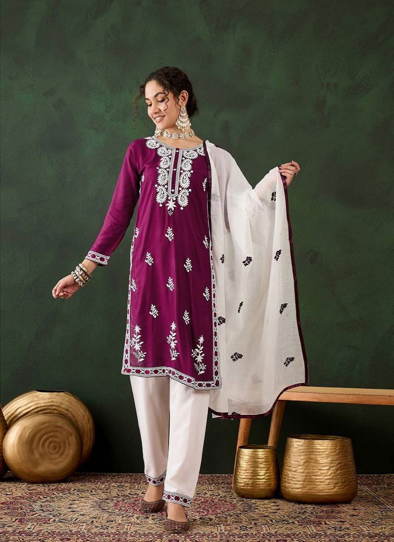 Color Set 8501 Rayon Chikankari Kurti Bottom With Dupatta Wholesale Price In Surat