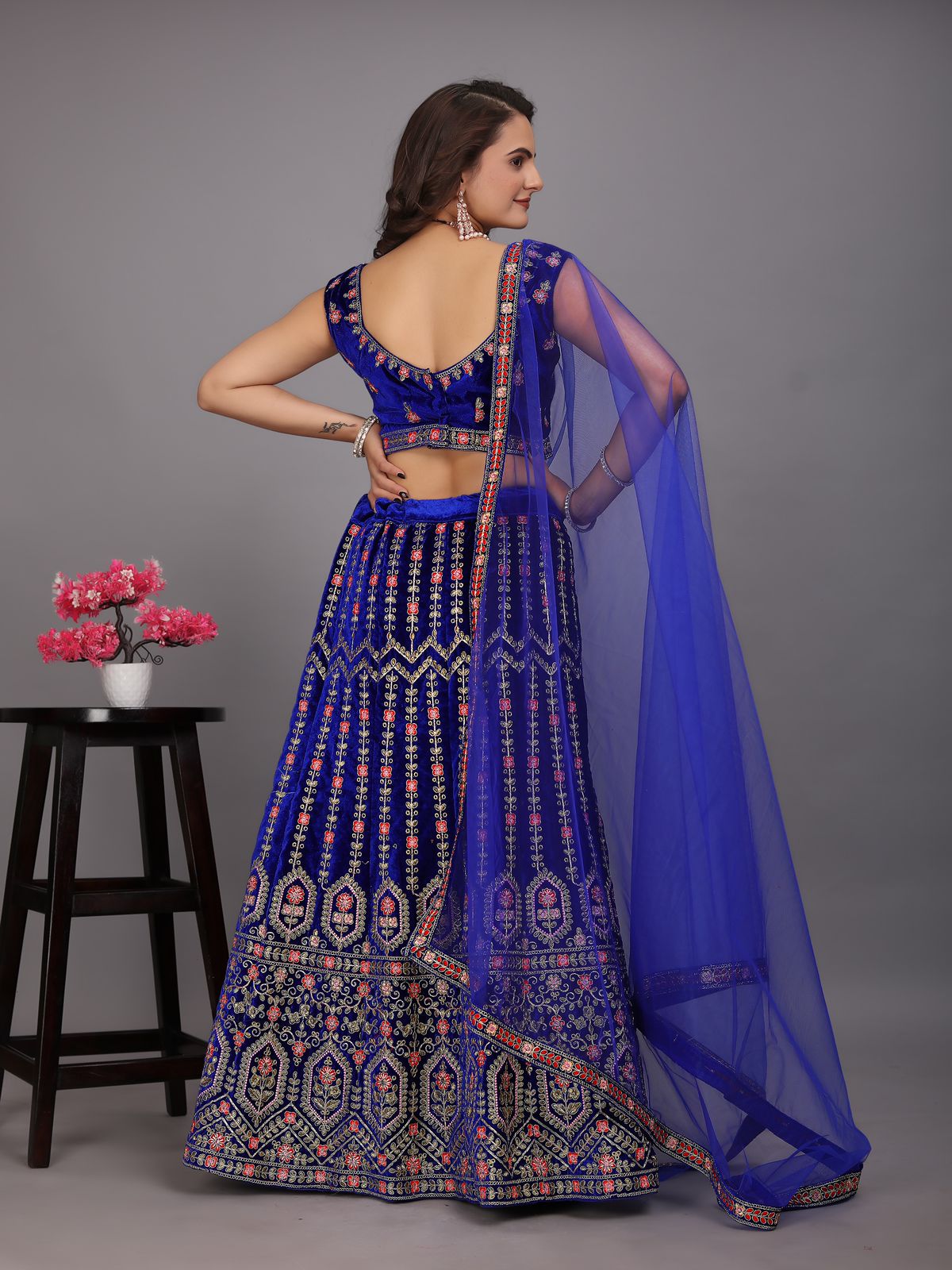 DC L48 Navy Blue Colour Embroidered Party Wear Velvet Lehenga choli Surat Wholesale Market