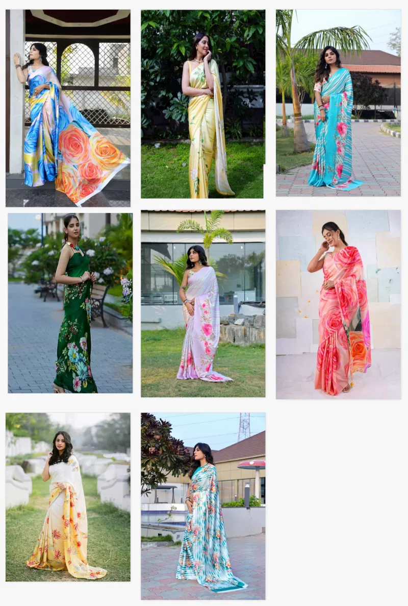 Sf Sizzler 3 Digital Printed Japan Satin Fancy Saree Wholesale Market Surat