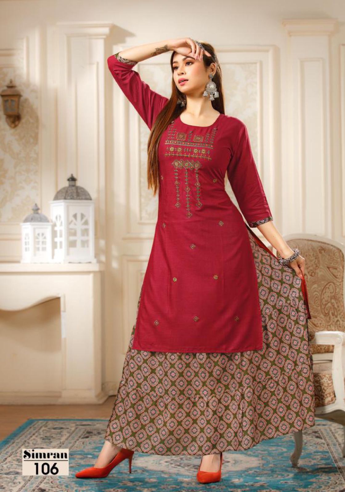 Simran 101 Heavy Designer Ethnic Wear Rayon Printed Kurti With Skirt Collection