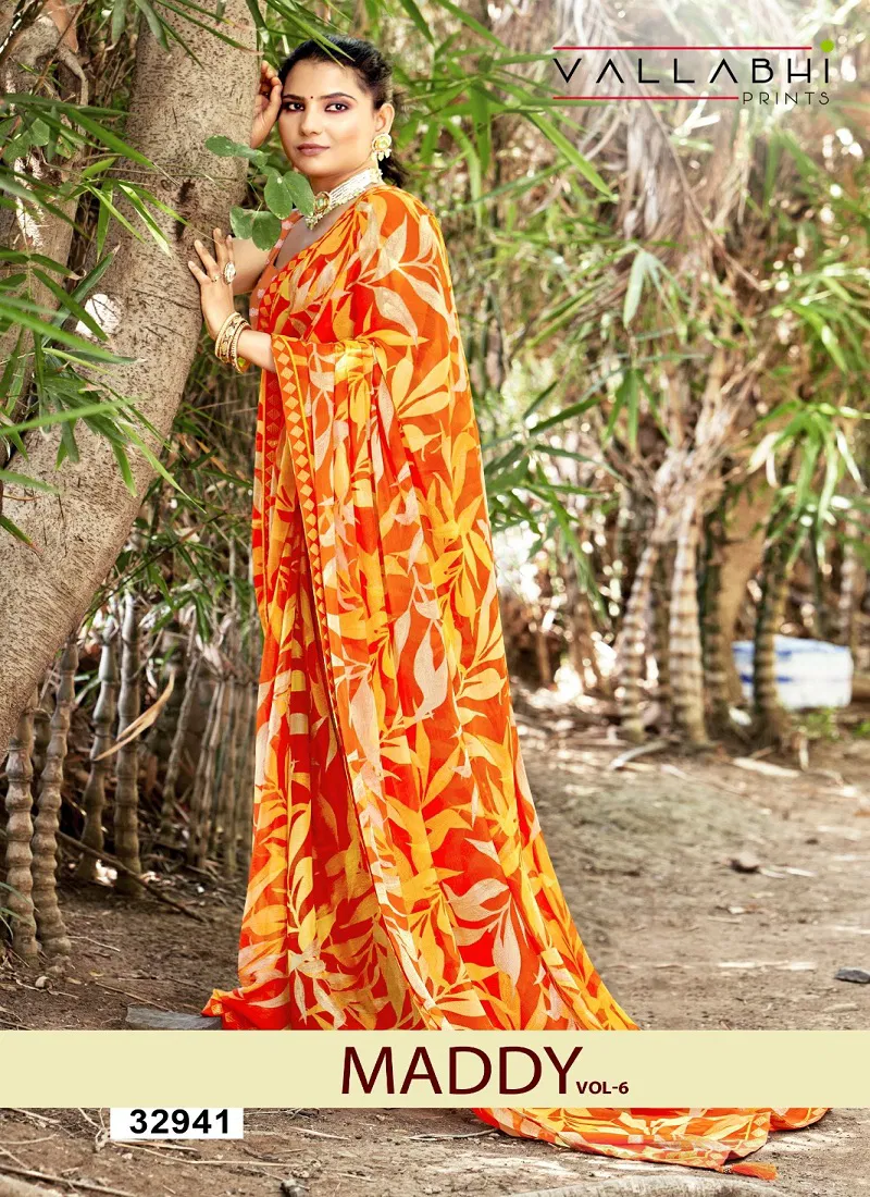 Maddy Vol 6 By Vallabhi Georgette Leaf Printed Saree Wholesalers In Delhi