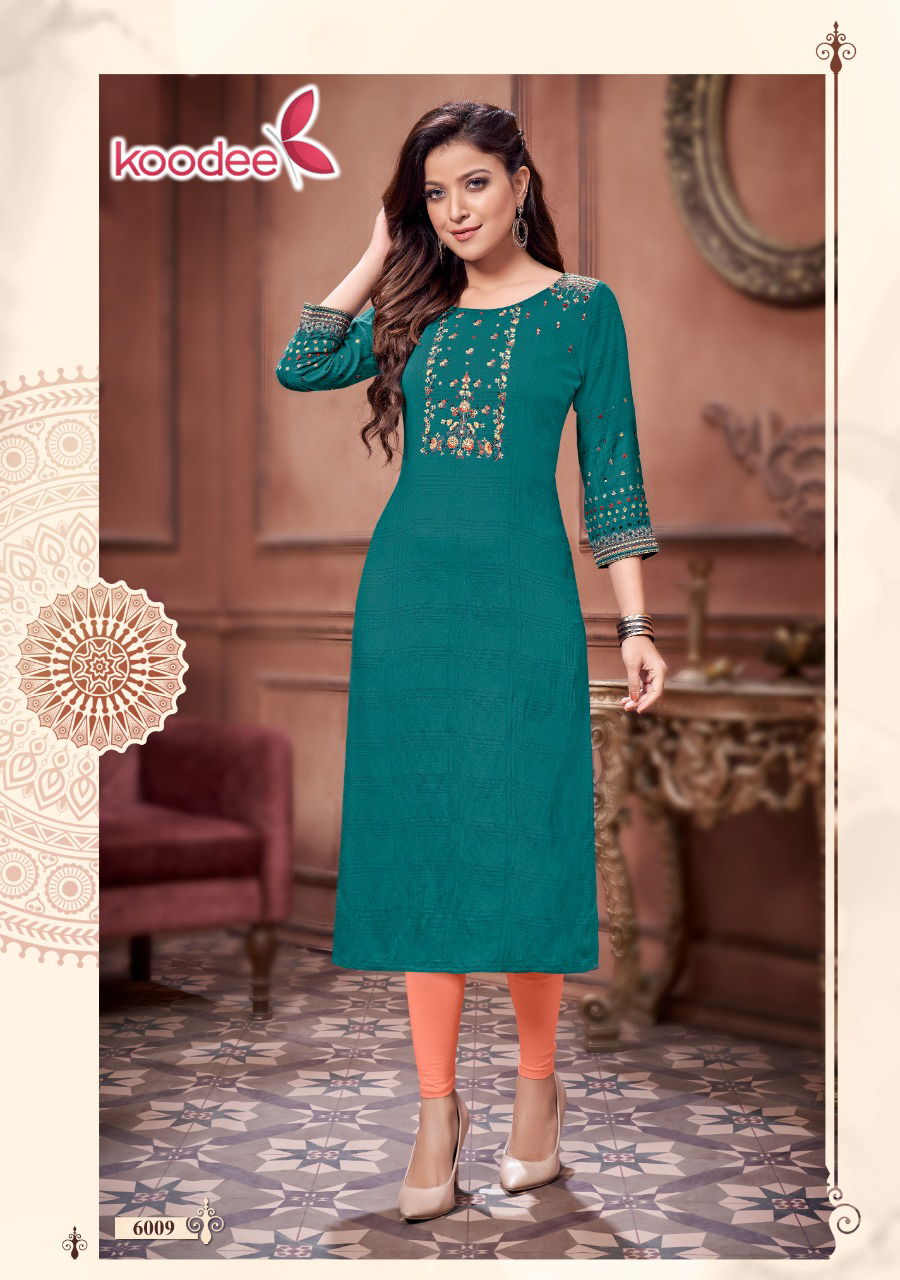 Koodee Veer 4 Fancy Party Wear Viscose Embroidery Khatli Work Designer Kurti Collection