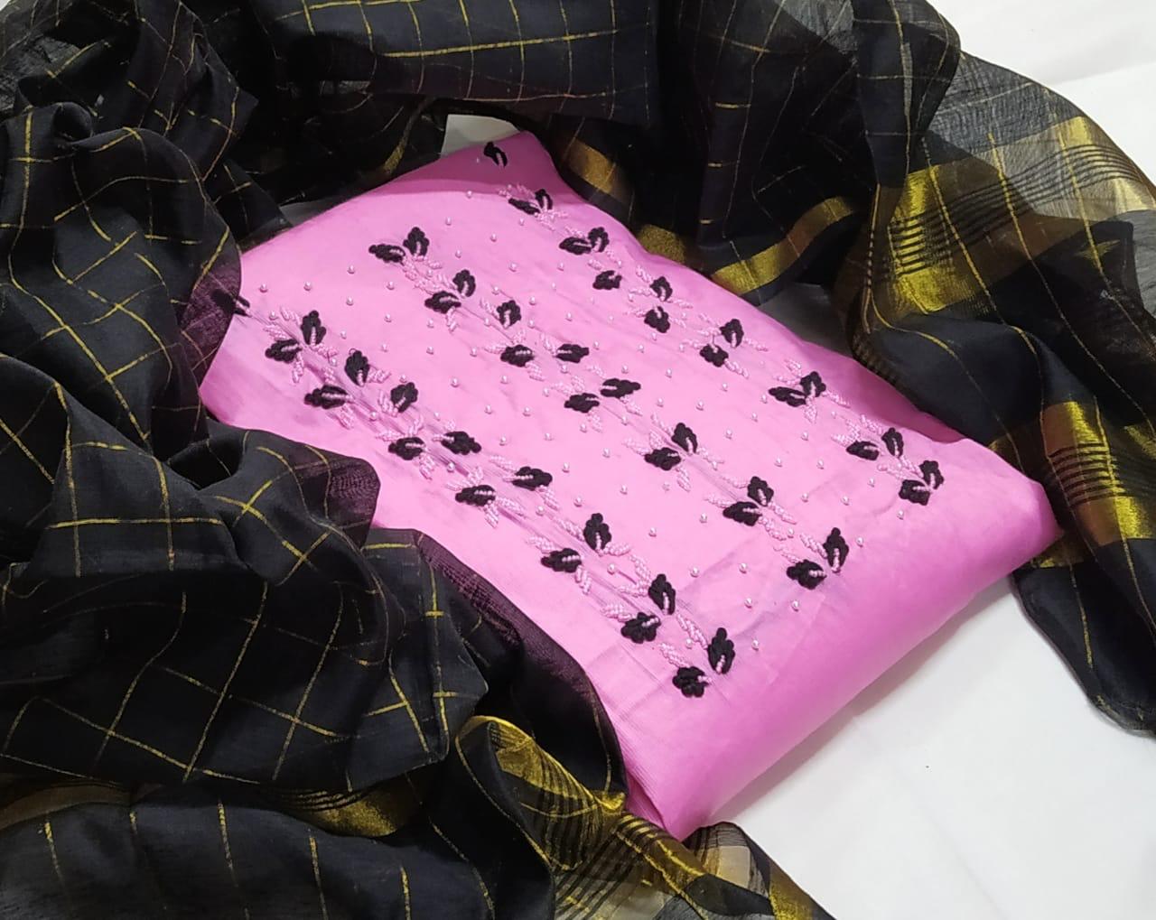 New Dress Material Collection Have Chanderi Handwork With Chanderi Chex Dupatta 