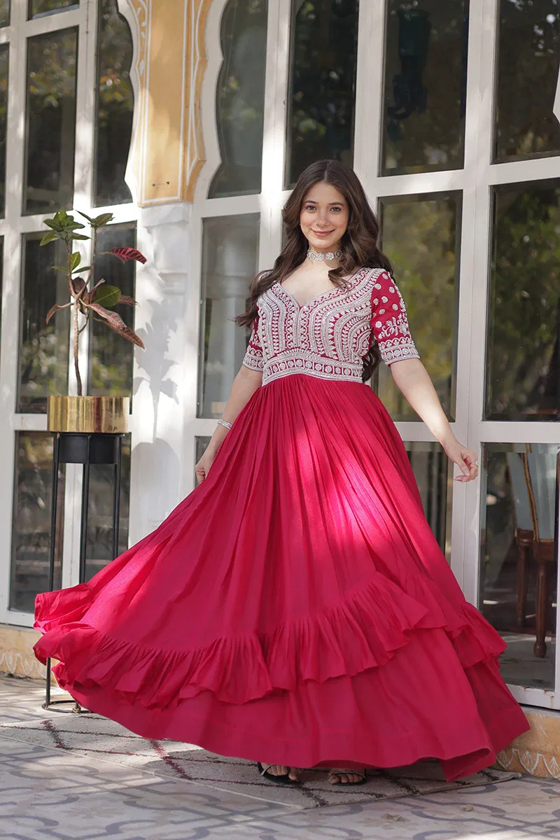 Jf 2485 Amazing Georgette Designer Gown With Bottom Wholesale Suppliers In Mumbai