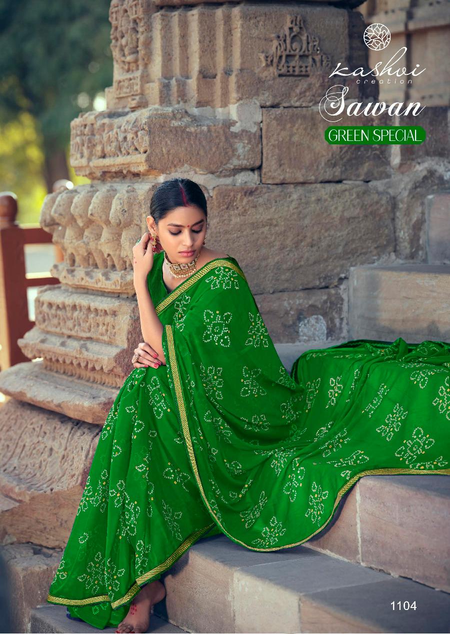 Kashvi Sawan Green Casual Wear Printed Designer Chiffon Saree Collection
