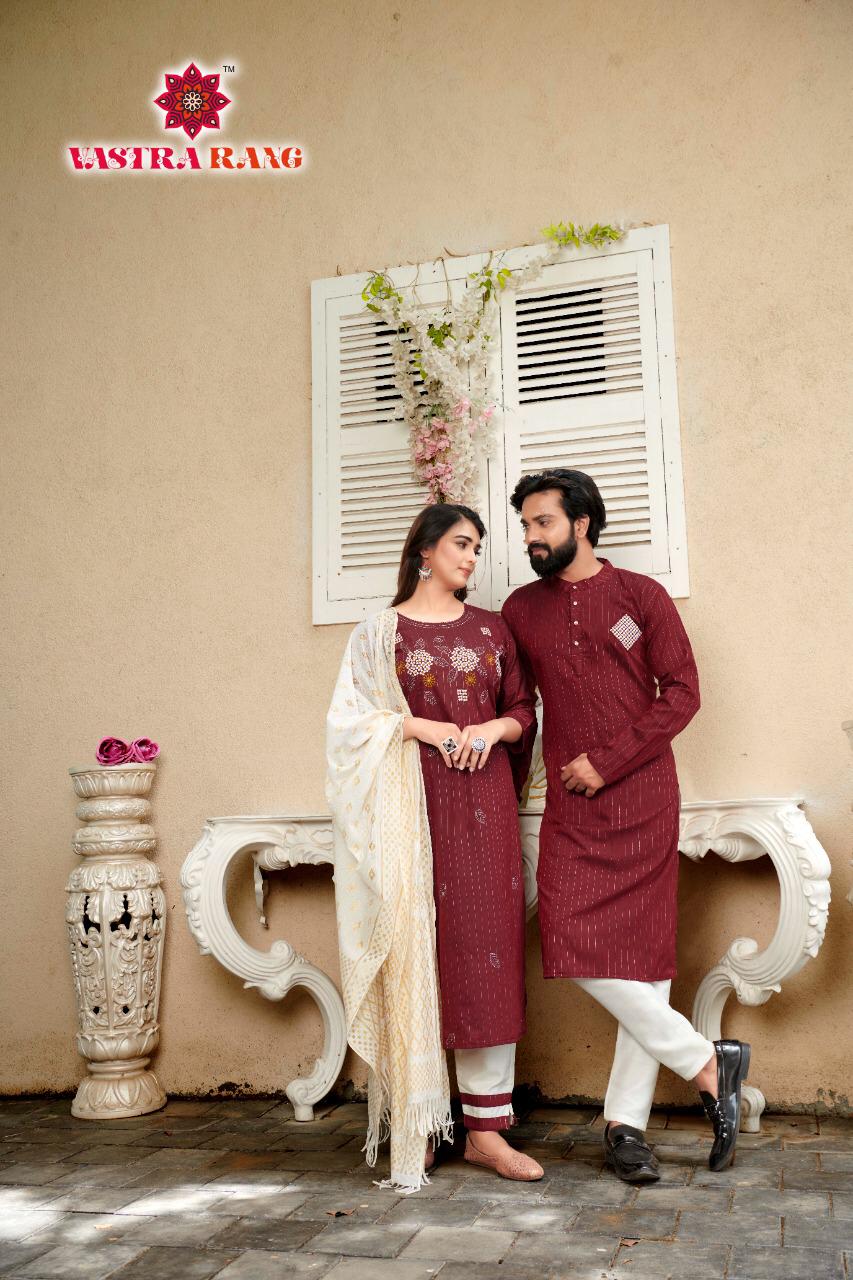 Vastra rang RAM LEELA VOL 4 Pure cotton Party Wear Couple Kurta Collection