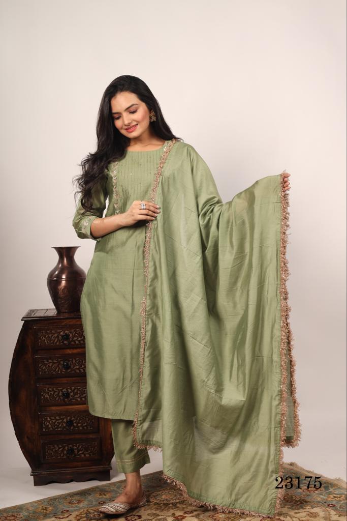 Indira 23175 Pure chanderi silk Kurti With Bottom Dupatta Catalog
