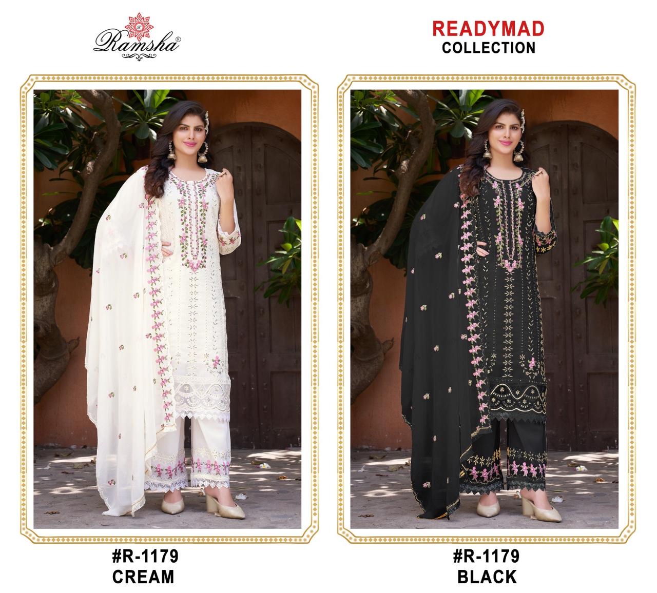 Ramsha R 1179 Cream And Black Georgette Readymade Suits Wholesale Price In Surat
