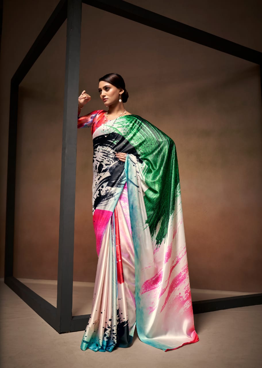 Rajyog Bollywood Sattin Digital Printed Fancy Saree Wholesale In India