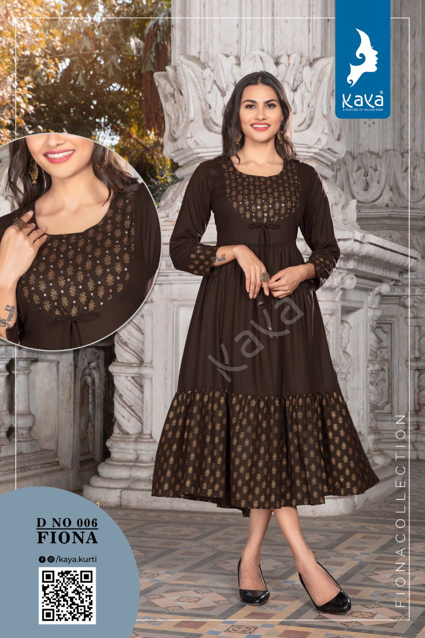 Kaya Fiona New Designer Ethnic Wear Rayon Long Anarkali Kurti Collection