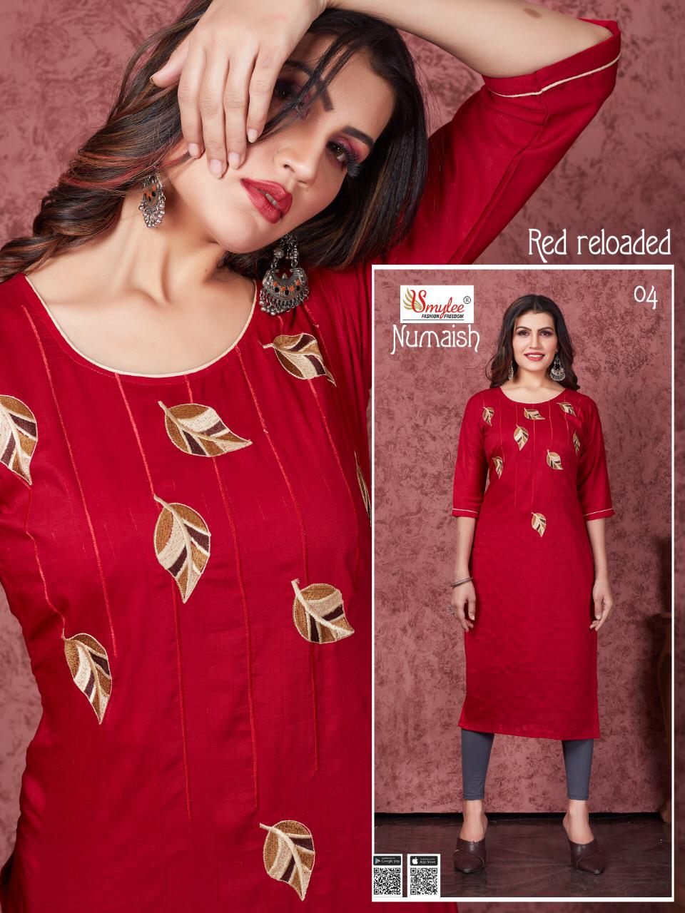 Smylee Numaish Designers Latest Fancy Festive Wear Heavy Silky Weaving Embroidery  Kurti Collection
