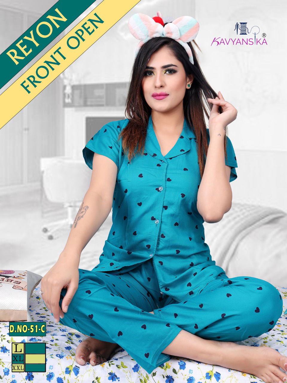 Kavyansika Rayon Night Wear Fully Readymade With Half Sleeves n Buttons Collar Style Comfortable Collection