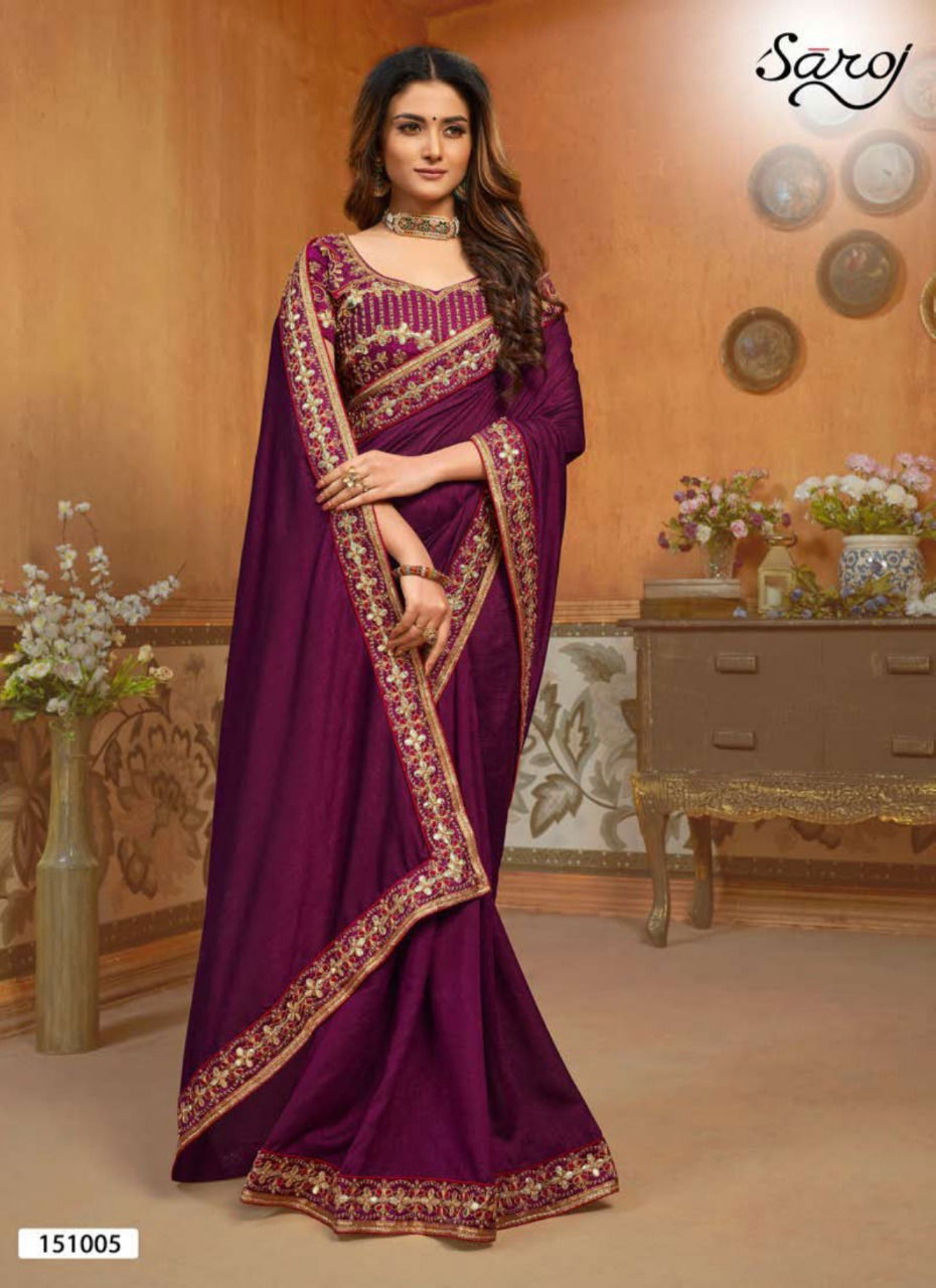 Saroj Hast Kala Latest Designer Beautiful Bordered Wedding Wear Vichitra Silk Saree Collection
