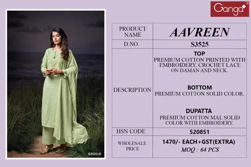 Aavreen By Ganga Cotton Printed Embroidered Salwar Suit Best Wholesale Shop In Surat