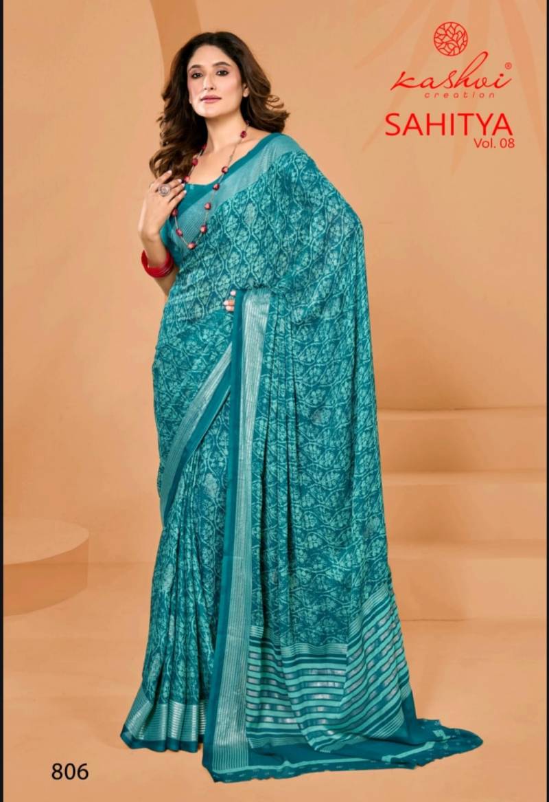 Sahitya Vol 8 By Kashvi Dull Moss Fancy Foil Printed Saree Online Wholesale