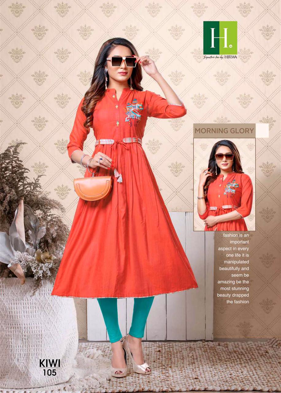 Hirwa Kiwi Latest Designer Ethnic Wear Fancy Rayon Anarkali Kurtis Collection
