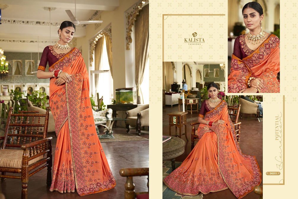 Kalista Sana Gold Edition Wedding Wear Heavy Embroidery Designer Sarees Collection
