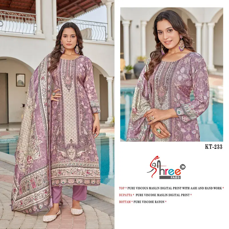 Kt 233 By Shree Viscose Maslin Digital Printed Wholesale Salwar Suits In India