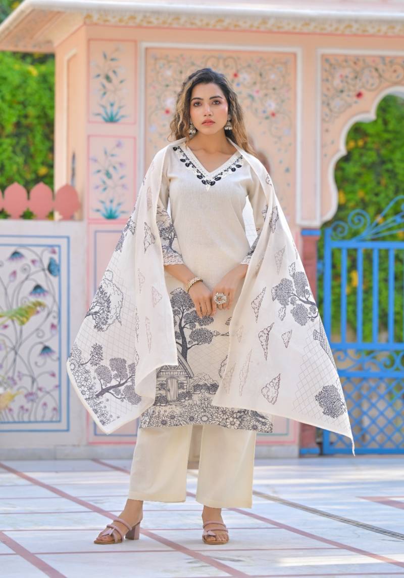 Tanyaa P 122 Cotton With Handwork Touchup Kurti Bottom With Dupatta Wholesale Suppliers In Mumbai